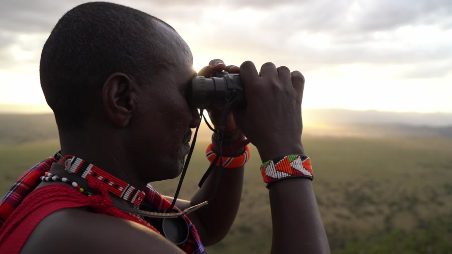 A guide scanning the Kenyan plains at first light
